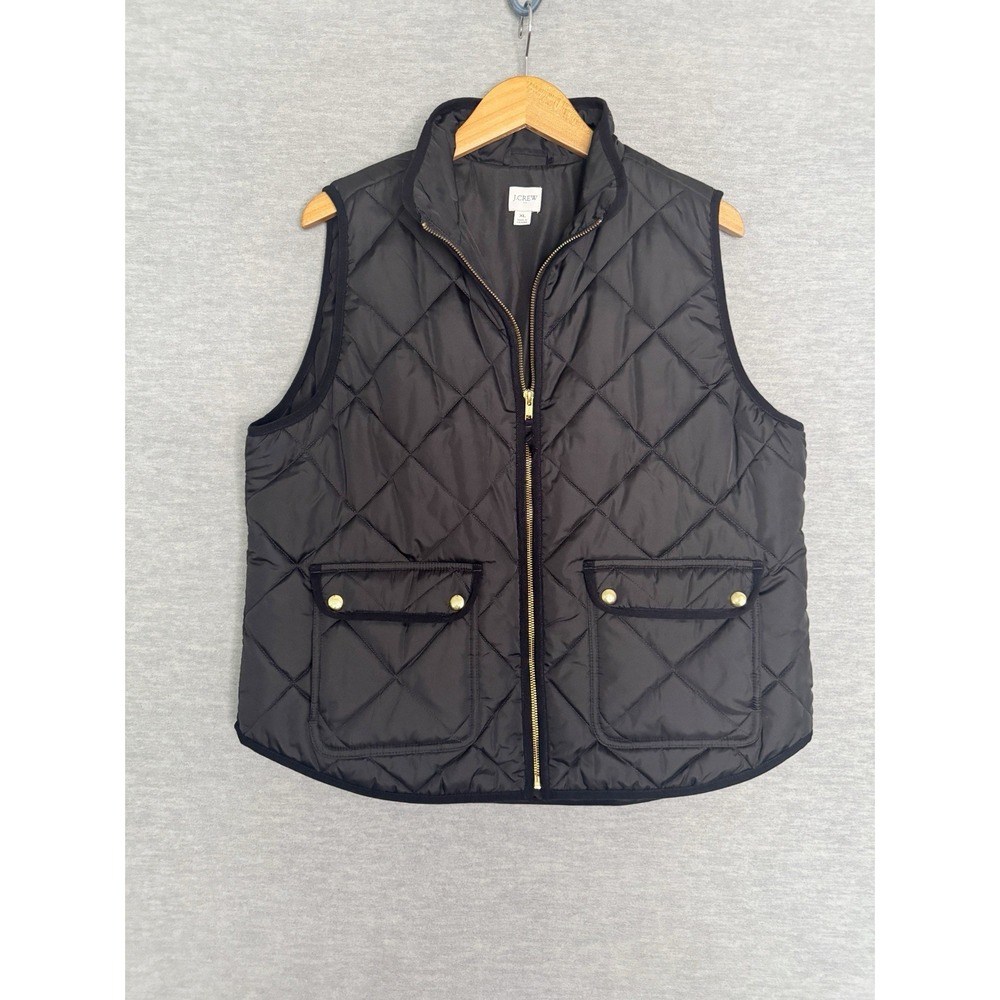 J Crew Puffer Vest Black Quilted Womens Size XL Black AP678 Zip Snap Pockets